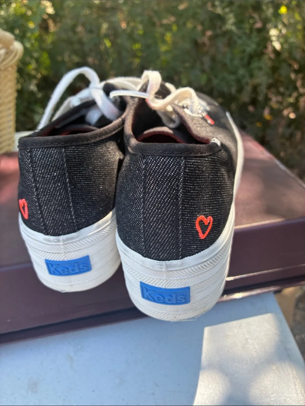 Keds Black Canvas Lace-Up Sneakers with Pink Heart Charm